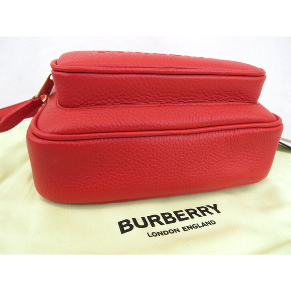 $1290 BURBERRY RED LOGO PEBBLE LEATHER ZIP CROSSBODY CAMERA BAG Made in Italy - Picture 8 of 14